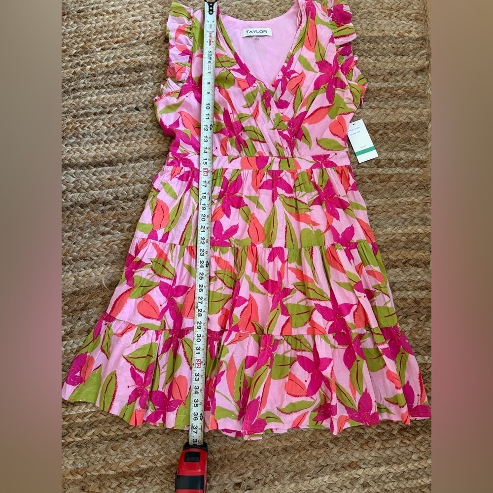 NEW Taylor Large Pink Tropical Floral Tiered Sleeveless Cotton Dress - Picture 4 of 9